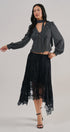 Burnout Floral Lace Hem Midi Skirt in Black - Women's Midi Skirts | Urban Daizy