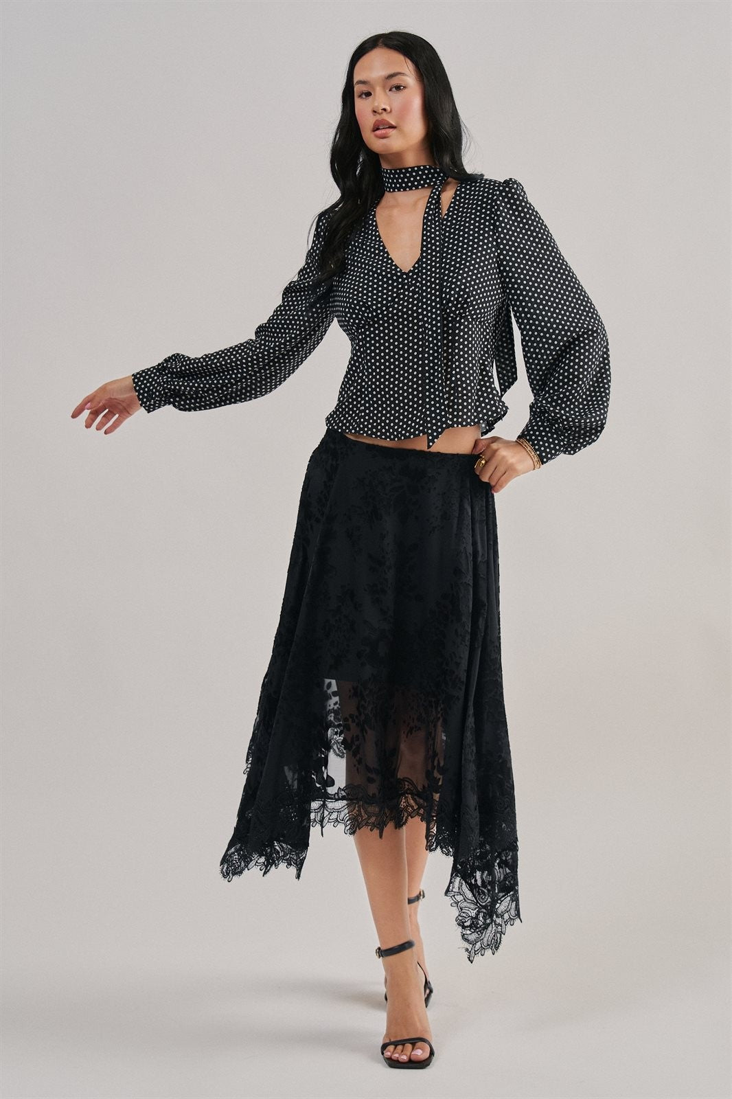 Burnout Floral Lace Hem Midi Skirt in Black - Women's Midi Skirts | Urban Daizy