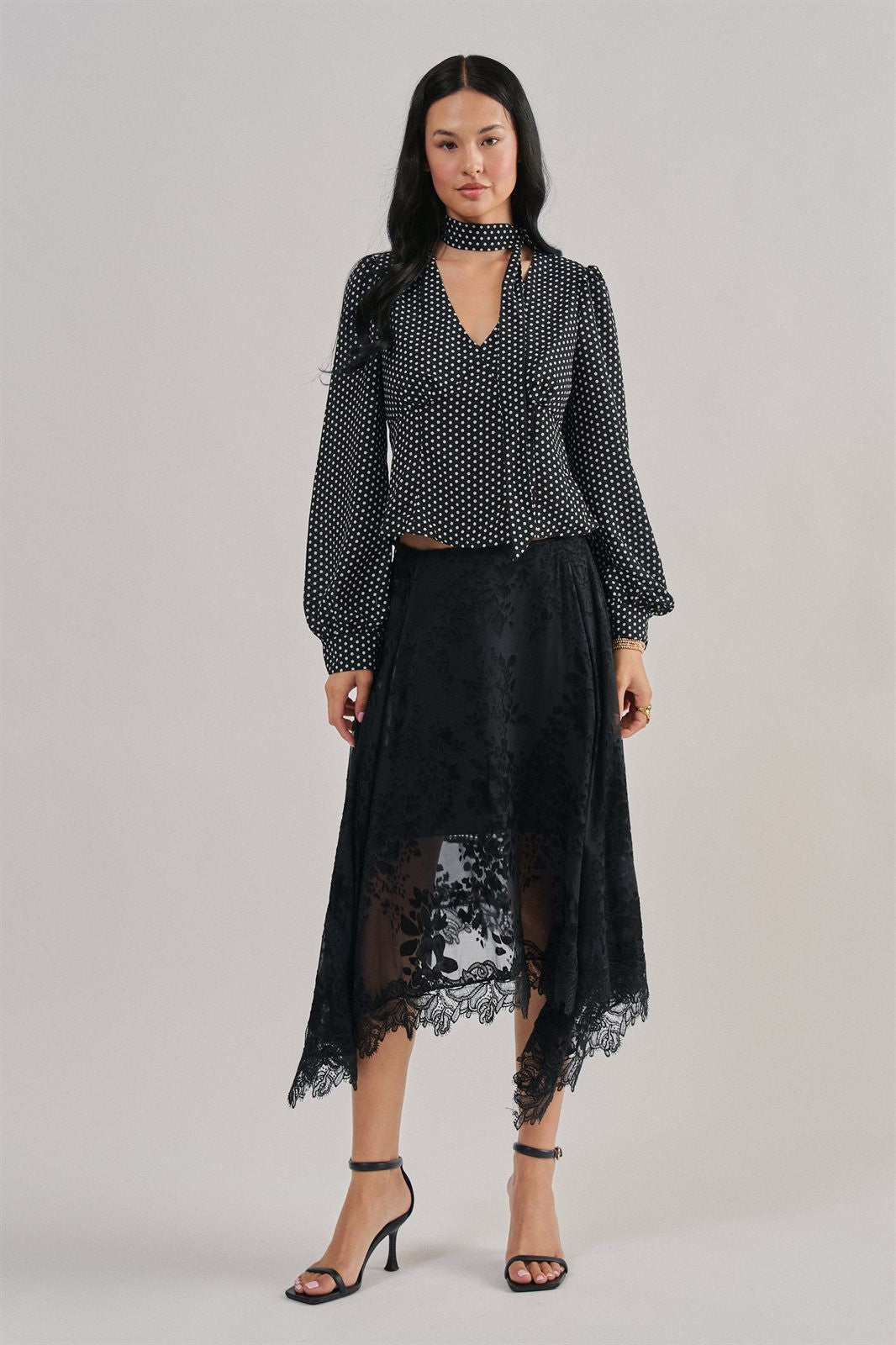 Burnout Floral Lace Hem Midi Skirt in Black - Women's Midi Skirts | Urban Daizy