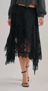 Burnout Floral Lace Hem Midi Skirt in Black - Women's Midi Skirts | Urban Daizy