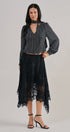 Burnout Floral Lace Hem Midi Skirt in Black - Women's Midi Skirts | Urban Daizy