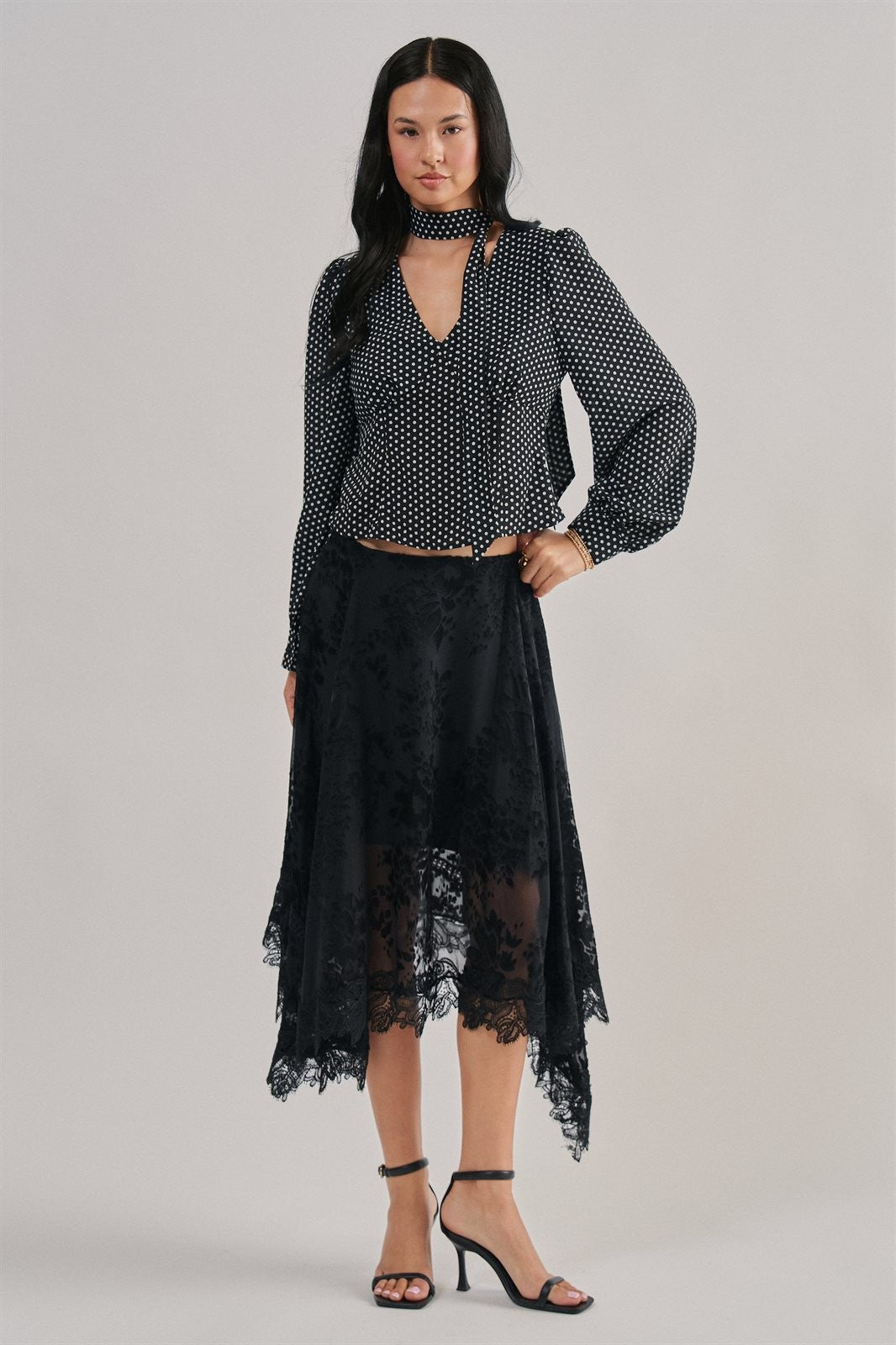 Burnout Floral Lace Hem Midi Skirt in Black - Women's Midi Skirts | Urban Daizy