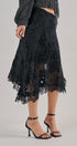 Burnout Floral Lace Hem Midi Skirt in Black - Women's Midi Skirts | Urban Daizy