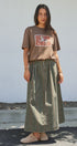 Floral Embroidered Cotton Twill Midi Skirt with Belt in Olive - Women's Skirts | Urban Daizy