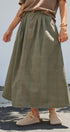 Floral Embroidered Cotton Twill Midi Skirt with Belt in Olive - Women's Skirts | Urban Daizy