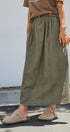 Floral Embroidered Cotton Twill Midi Skirt with Belt in Olive - Women's Skirts | Urban Daizy