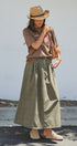 Floral Embroidered Cotton Twill Midi Skirt with Belt in Olive - Women's Skirts | Urban Daizy