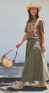 Floral Embroidered Cotton Twill Midi Skirt with Belt in Olive - Women's Skirts | Urban Daizy