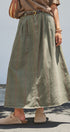 Floral Embroidered Cotton Twill Midi Skirt with Belt in Olive - Women's Skirts | Urban Daizy