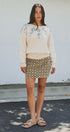 Folk Heart Print Vintage Denim Mini Skirt in Olive Green - Women's Skirts | Urban Daizy