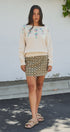Folk Heart Print Vintage Denim Mini Skirt in Olive Green - Women's Skirts | Urban Daizy
