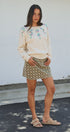 Folk Heart Print Vintage Denim Mini Skirt in Olive Green - Women's Skirts | Urban Daizy