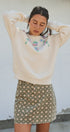 Folk Heart Print Vintage Denim Mini Skirt in Olive Green - Women's Skirts | Urban Daizy