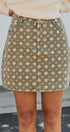 Folk Heart Print Vintage Denim Mini Skirt in Olive Green - Women's Skirts | Urban Daizy