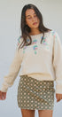 Folk Heart Print Vintage Denim Mini Skirt in Olive Green - Women's Skirts | Urban Daizy