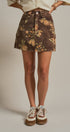 Vintage Floral Cotton Denim Cargo Mini Skirt in Brown - Women's Skirts | Urban Daizy