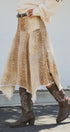 Fawn Print Denim Hi-Low Maxi Skirt With Belt in Khaki - Women's Skirts | Urban Daizy