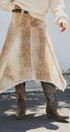 Fawn Print Denim Hi-Low Maxi Skirt With Belt in Khaki - Women's Skirts | Urban Daizy