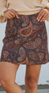 Paisley Print A-Line Mini Skirt in Warm Multi in Brown - Women's Mini Skirts | Urban Daizy