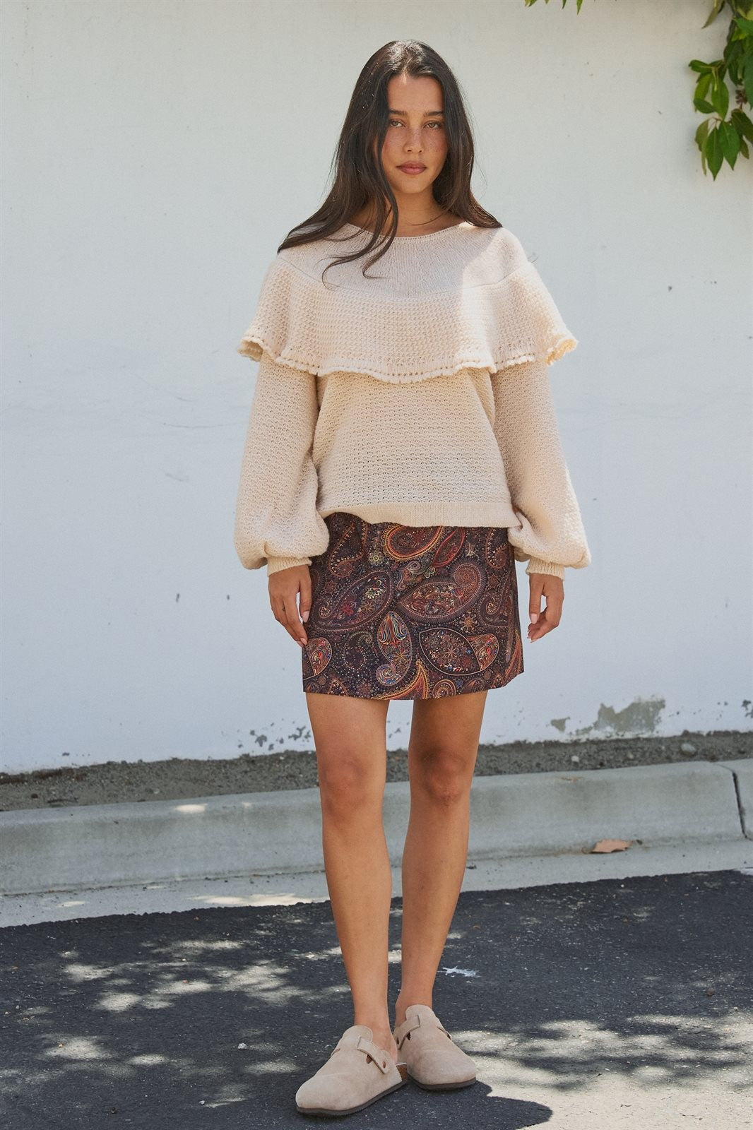 Paisley Print A-Line Mini Skirt in Warm Multi in Brown - Women's Mini Skirts | Urban Daizy