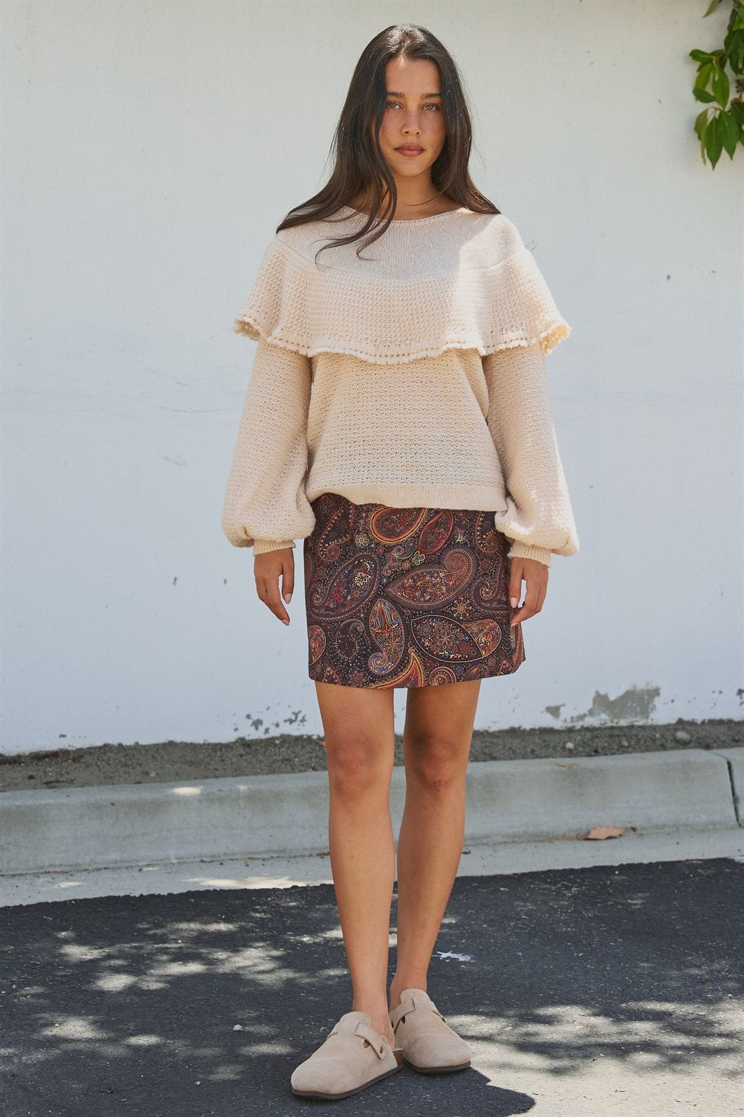 Paisley Print A-Line Mini Skirt in Warm Multi in Brown - Women's Mini Skirts | Urban Daizy