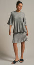 Pleated Sweater Knit Mini Skirt with Ribbed Waist in Grey - Women's Maxi Skirts | Urban Daizy