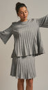 Pleated Sweater Knit Mini Skirt with Ribbed Waist in Grey - Women's Maxi Skirts | Urban Daizy