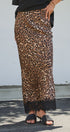 Leopard Print Satin Maxi Skirt with Lace Hem in Leopard - Women's Skirts | Urban Daizy