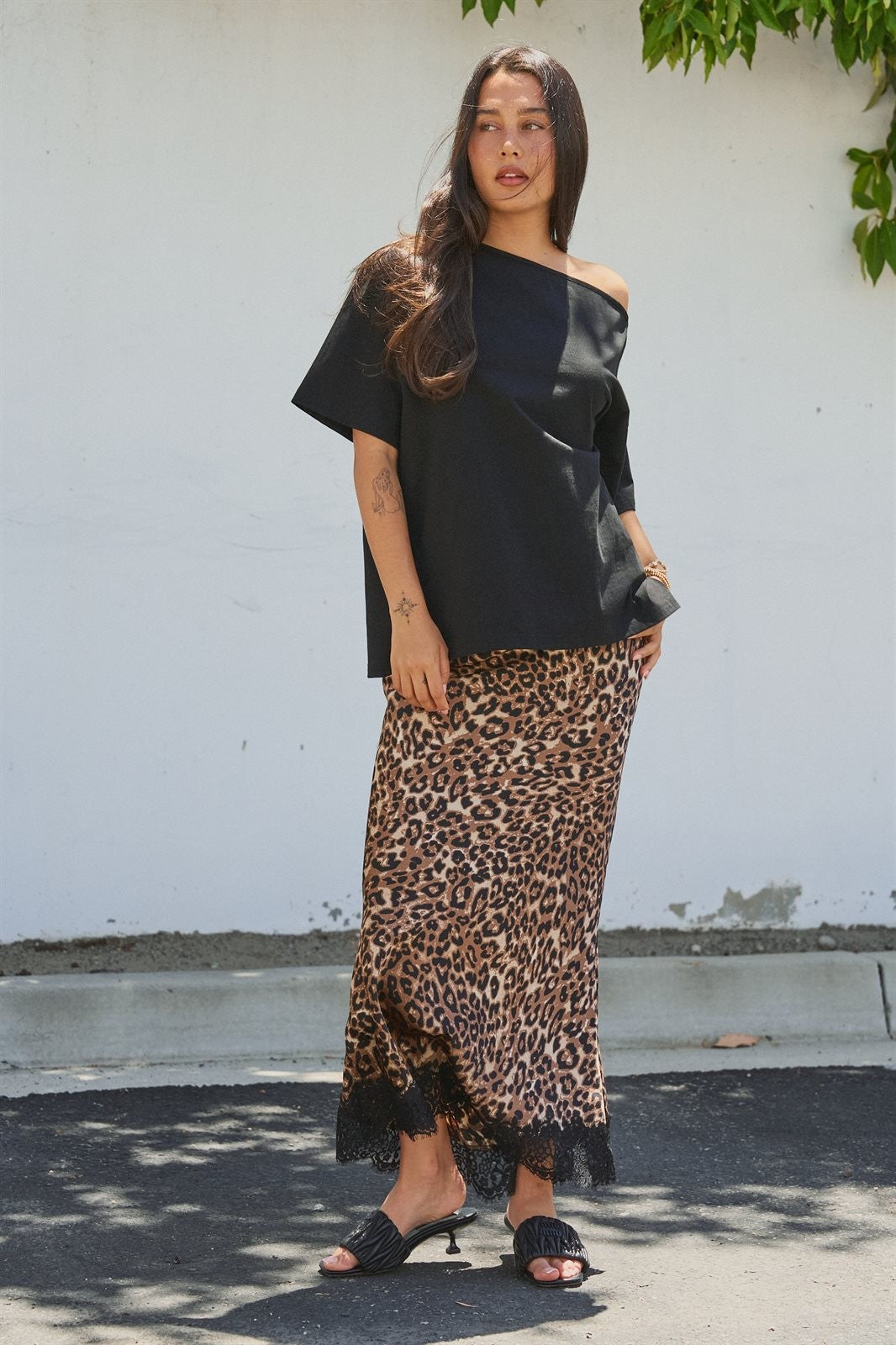 Leopard Print Satin Maxi Skirt with Lace Hem in Leopard - Women's Skirts | Urban Daizy