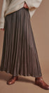 Washed Satin Crinkle Pleated Maxi Skirt in Brown - Women's Skirts | Urban Daizy
