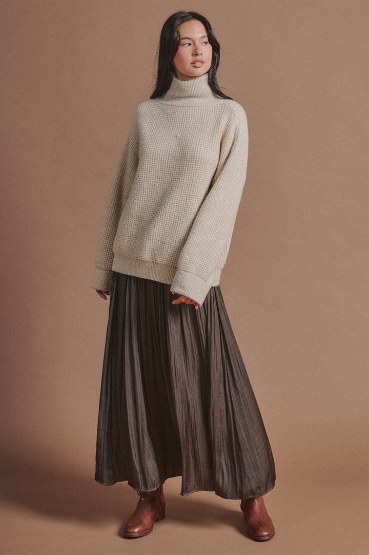 Washed Satin Crinkle Pleated Maxi Skirt in Brown - Women's Skirts | Urban Daizy