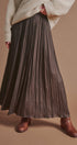 Washed Satin Crinkle Pleated Maxi Skirt in Brown - Women's Skirts | Urban Daizy