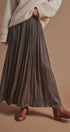 Washed Satin Crinkle Pleated Maxi Skirt in Brown - Women's Skirts | Urban Daizy