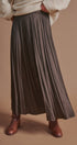 Washed Satin Crinkle Pleated Maxi Skirt in Brown - Women's Skirts | Urban Daizy