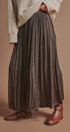 Washed Satin Crinkle Pleated Maxi Skirt in Brown - Women's Skirts | Urban Daizy