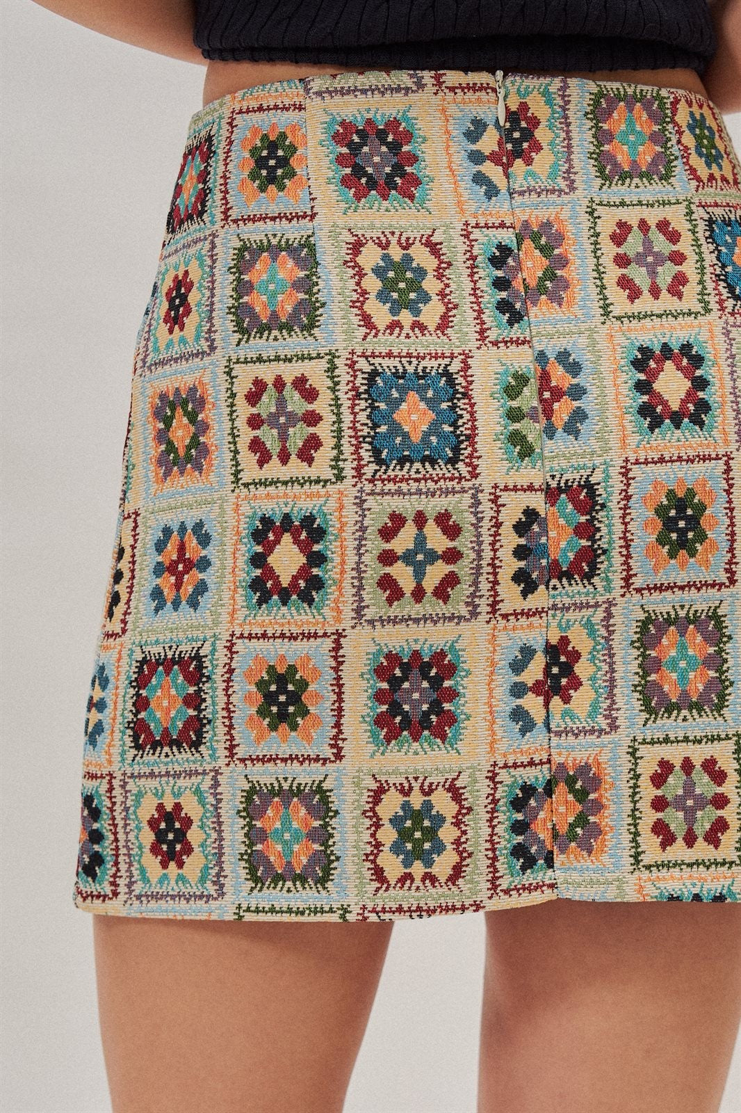 Geometric Tapestry Mini Skirt in Cream - Women's Mini Skirts | Urban Daizy