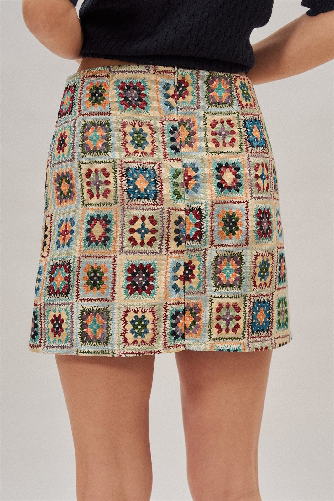 Geometric Tapestry Mini Skirt in Cream - Women's Mini Skirts | Urban Daizy