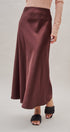 Bias Cut Satin Maxi Skirt in Cocoa Brown in Burgundy - Women's Skirts | Urban Daizy