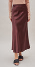 Bias Cut Satin Maxi Skirt in Cocoa Brown in Burgundy - Women's Skirts | Urban Daizy