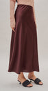 Bias Cut Satin Maxi Skirt in Cocoa Brown in Burgundy - Women's Skirts | Urban Daizy