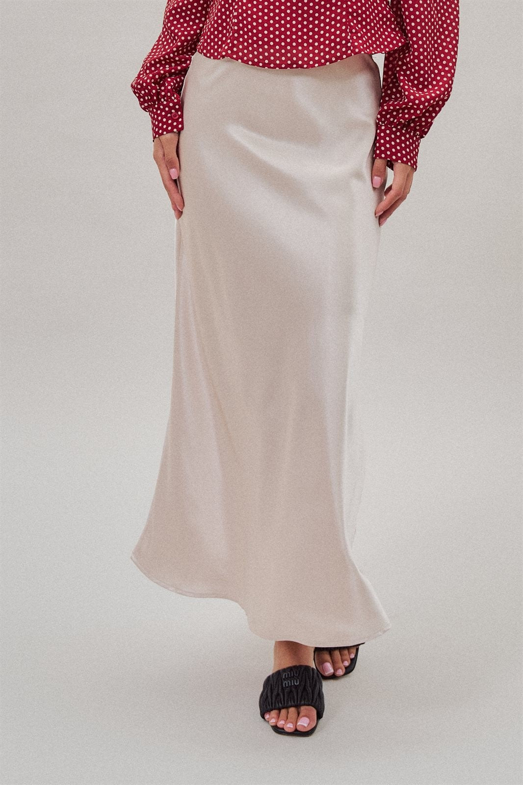 Bias Cut Satin Maxi Skirt in Cocoa Brown in Natural - Women's Skirts | Urban Daizy