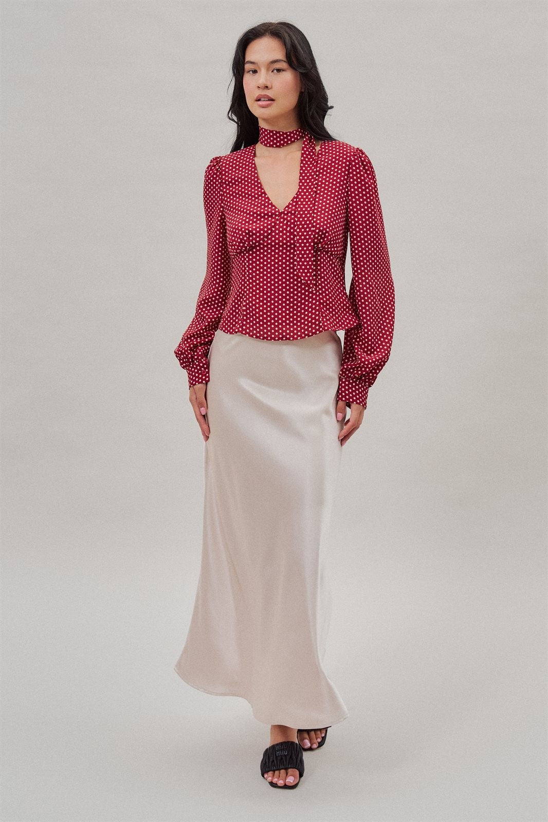 Bias Cut Satin Maxi Skirt in Cocoa Brown in Natural - Women's Skirts | Urban Daizy