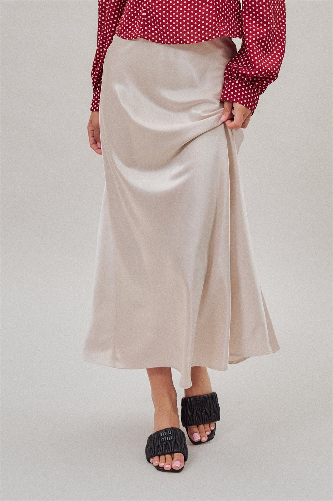 Bias Cut Satin Maxi Skirt in Cocoa Brown in Natural - Women's Skirts | Urban Daizy