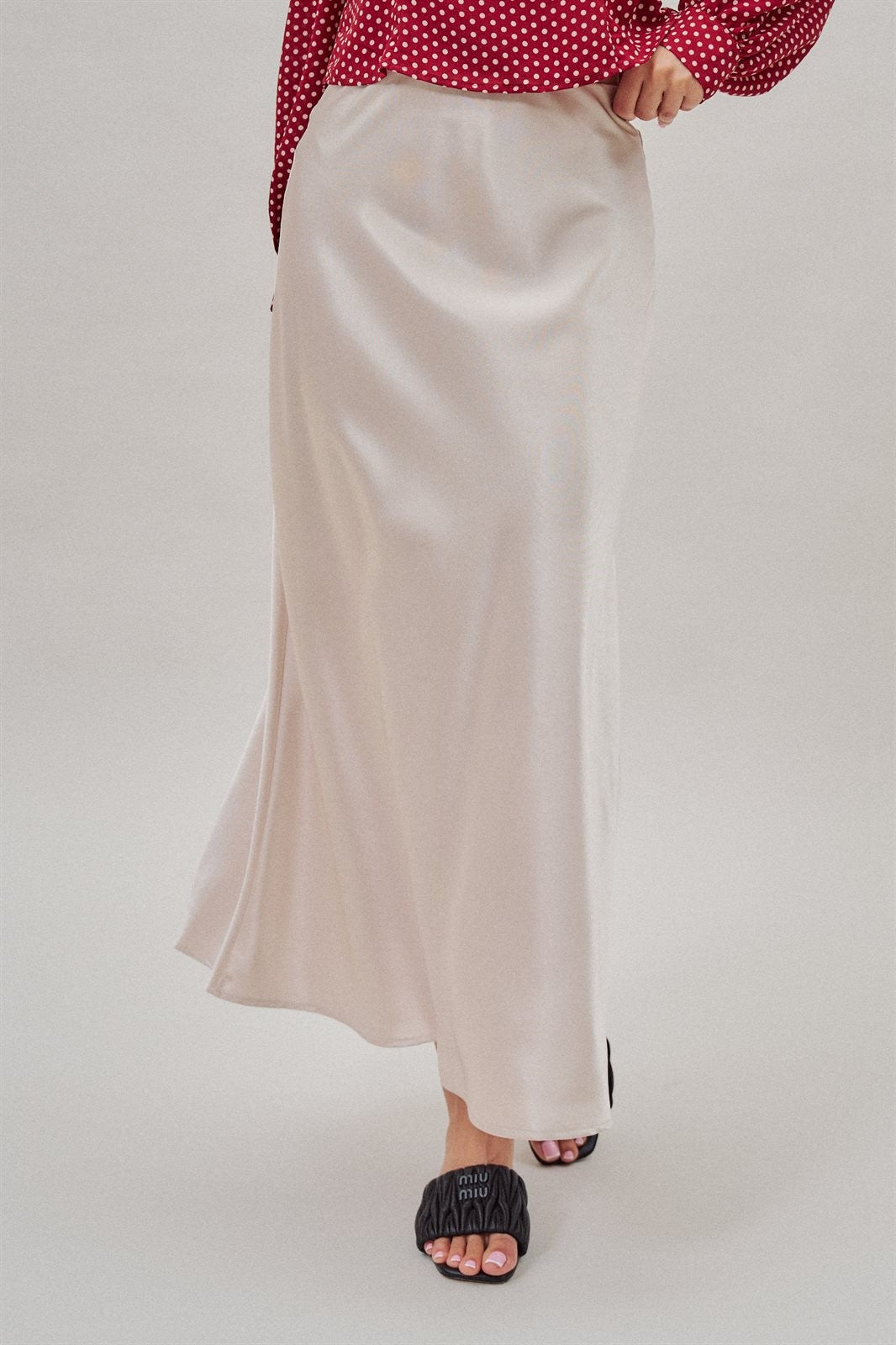 Bias Cut Satin Maxi Skirt in Cocoa Brown in Natural - Women's Skirts | Urban Daizy