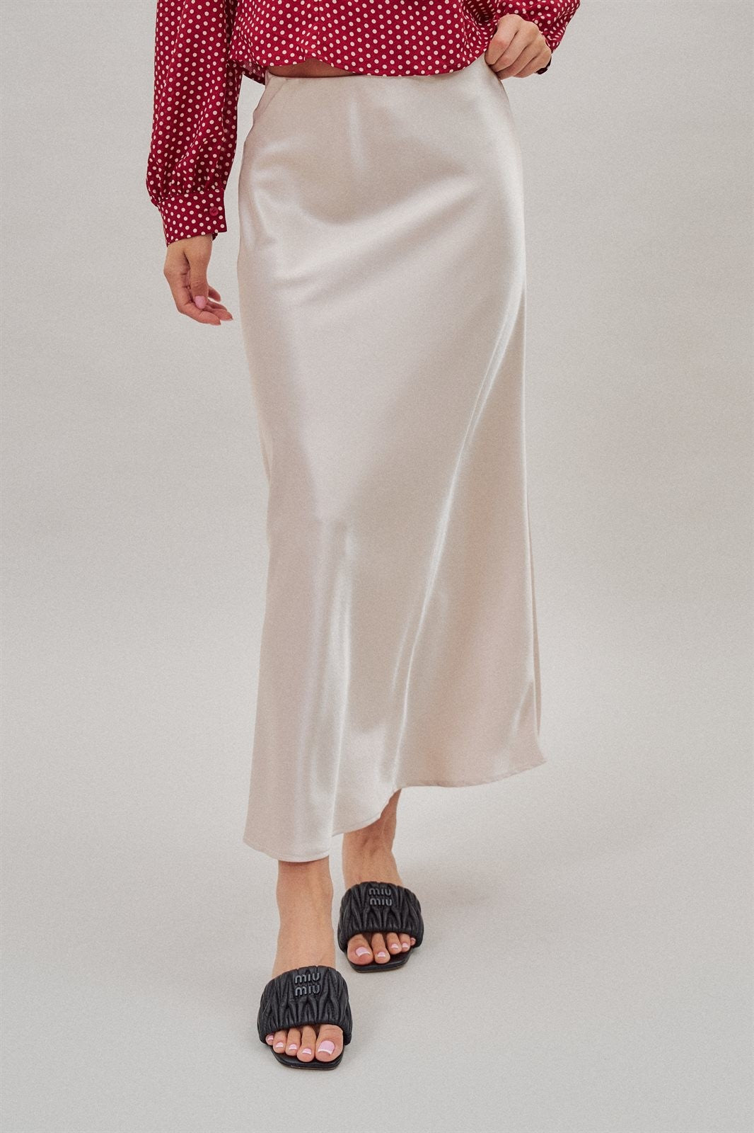 Bias Cut Satin Maxi Skirt in Cocoa Brown in Natural - Women's Skirts | Urban Daizy