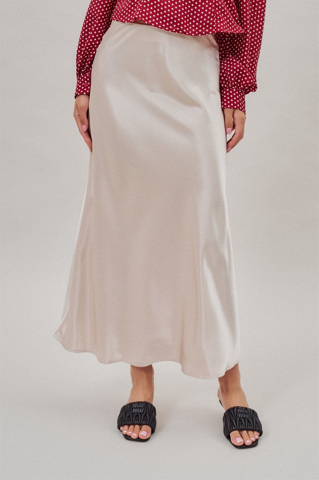 Bias Cut Satin Maxi Skirt in Cocoa Brown in Natural - Women's Skirts | Urban Daizy