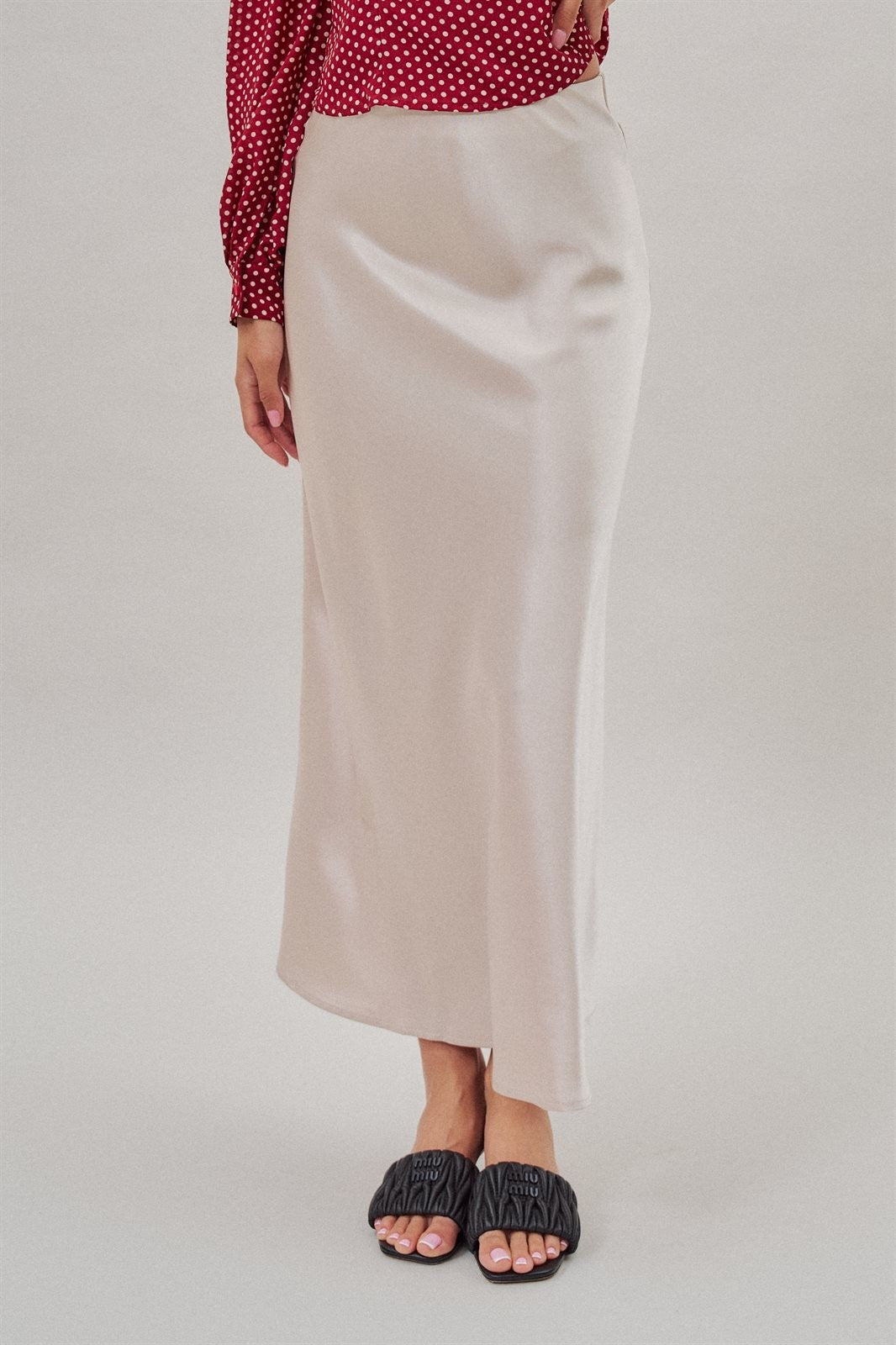 Bias Cut Satin Maxi Skirt in Cocoa Brown in Natural - Women's Skirts | Urban Daizy