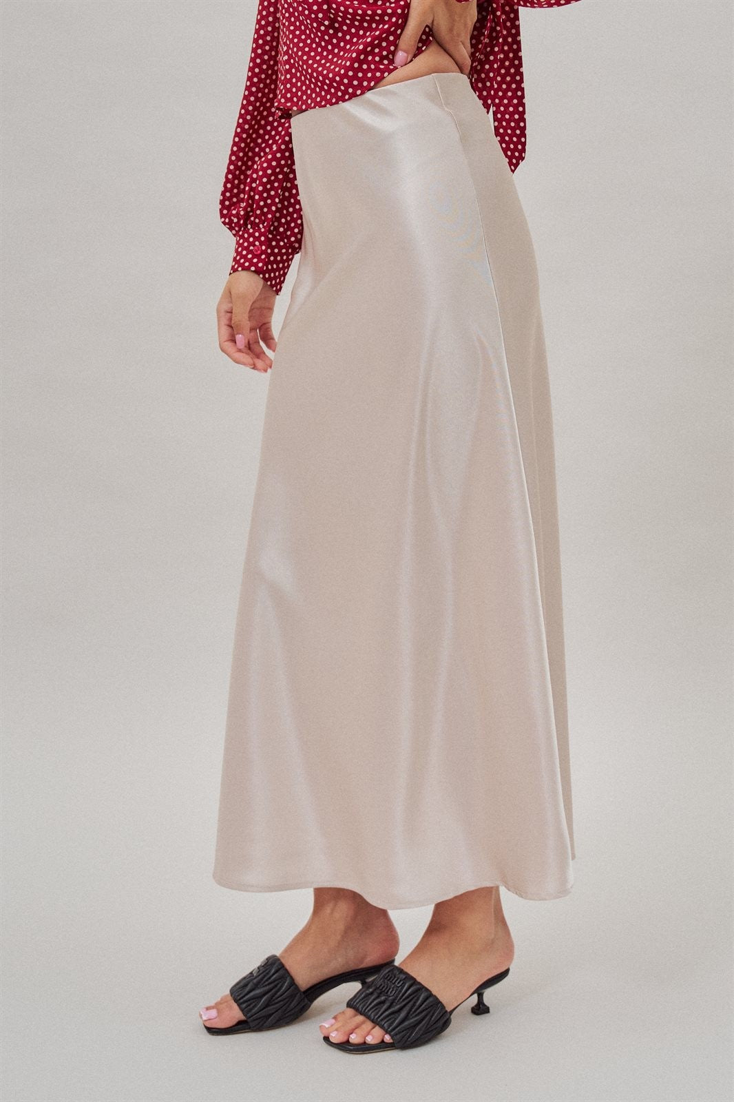 Bias Cut Satin Maxi Skirt in Cocoa Brown in Natural - Women's Skirts | Urban Daizy