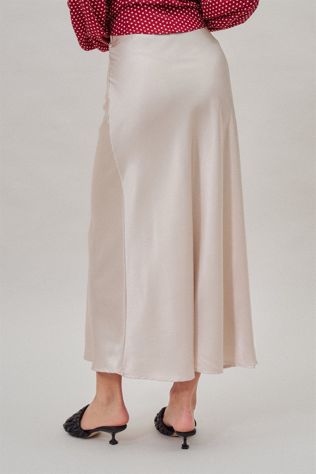 Bias Cut Satin Maxi Skirt in Cocoa Brown in Natural - Women's Skirts | Urban Daizy