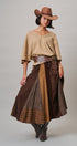 Western Patchwork Maxi Skirt Mixed Fabric Gore in Brown - Women's Maxi Skirts | Urban Daizy